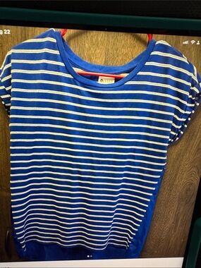 STYLUS Royal Blue and White Striped Short Sleeve Top